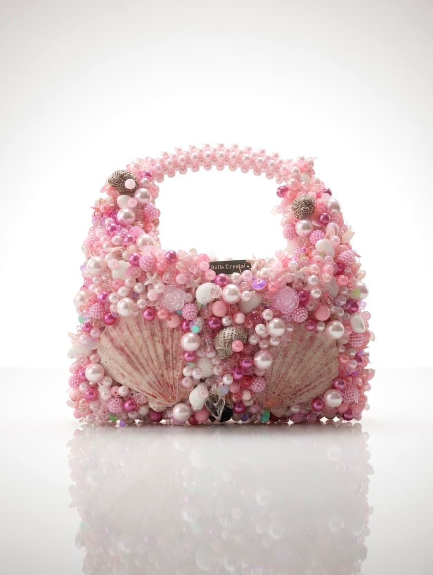 Bella Crystal Pink Seashell Beaded Bag