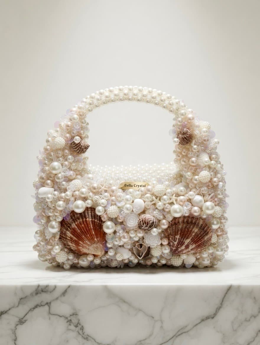 Bella Crystal Pearl Seashell Beaded Bag